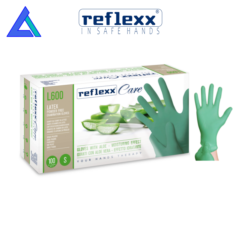 Guanti lattice senza polvere Reflexx ALOE VERA - Scat. 100 pz.