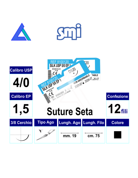 Sut. SETA NERA 4/0 3/8 R/C 19 mm. 75 cm.