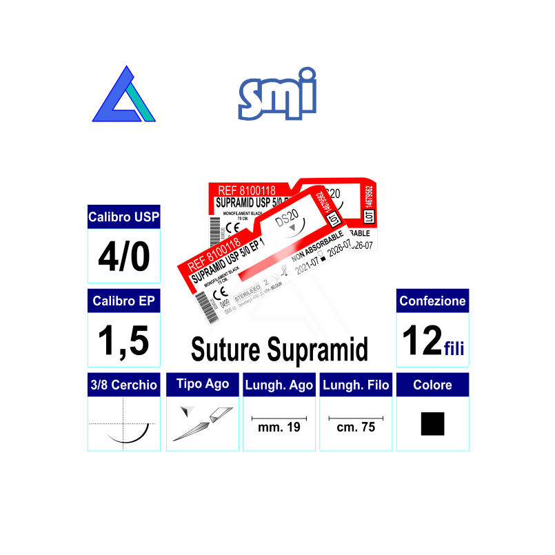 Sut. SUPRAMID 4/0 3/8 R/C 19 mm. 75 cm.