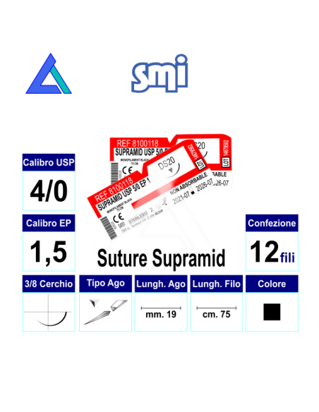Sut. SUPRAMID 4/0 3/8 R/C 19 mm. 75 cm.