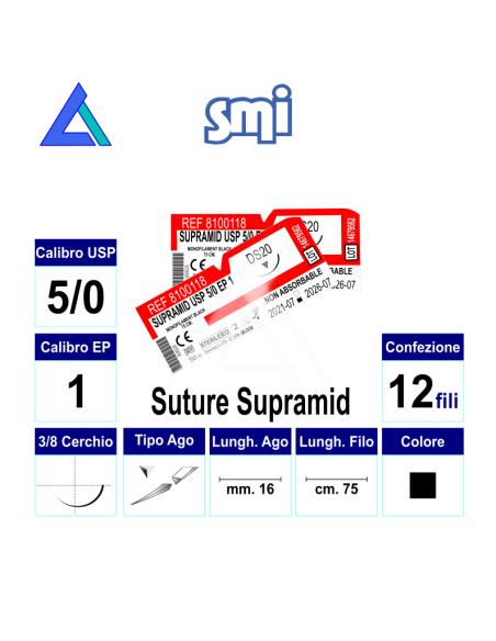 Sut. SUPRAMID 5/0 3/8 R/C 16 mm. 75 cm.