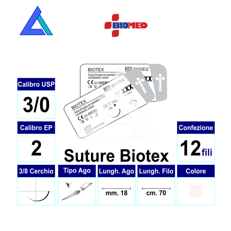 Sut. BIOTEX 3/0 3/8 R/C 18 mm. 70 cm.