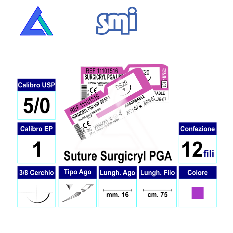 Sut. SURGICRYL PGA 5/0 3/8 R/C 16 mm. 75 cm.