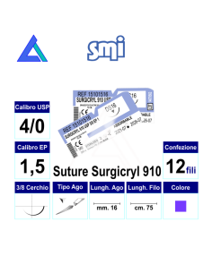 Sut. SURGICRYL 910 4/0 3/8 R/C 16 mm. 75 cm.