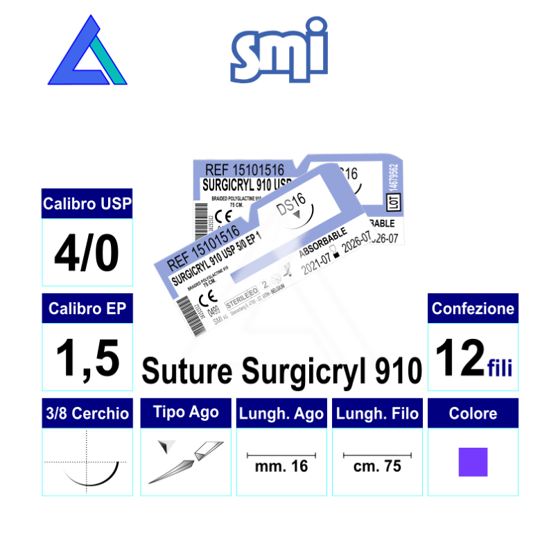 Sut. SURGICRYL 910 4/0 3/8 R/C 16 mm. 75 cm.