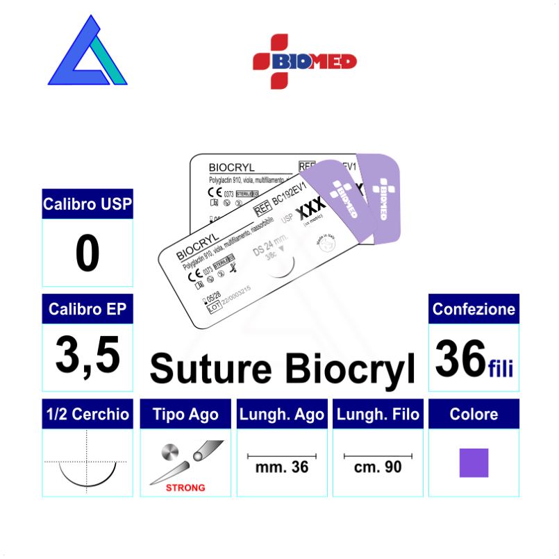 Sut. BIOCRYL 0 1/2 RB/TP 36 mm rinf. 90 cm.