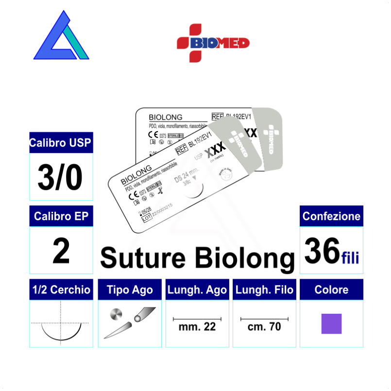 Sut. BIOLONG viola 3/0 1/2 RB/TP 22 mm. 70 cm.