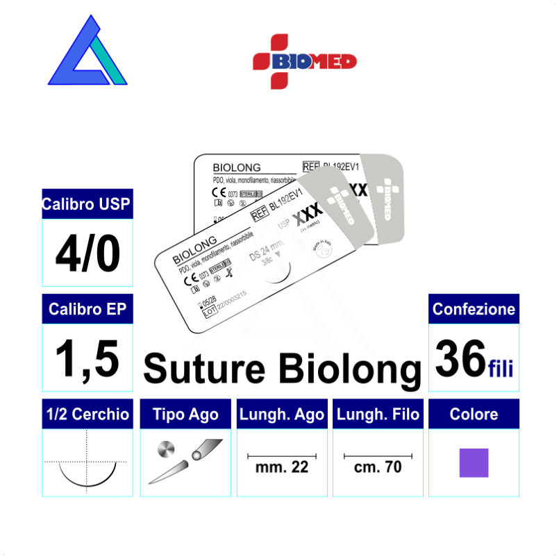 Sut. BIOLONG viola 4/0 1/2 RB/TP 22 mm. 70 cm.