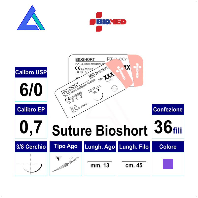 Sut. BIOSHORT viola 6/0 3/8 R/C 13 mm 45 cm.