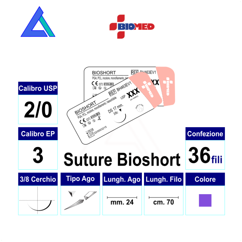 Sut. BIOSHORT 2/0 3/8 R/C 24 mm. 70 cm.