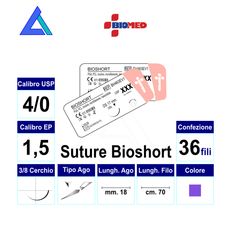 Sut. BIOSHORT 4/0 3/8 R/C 18 mm 70 cm.