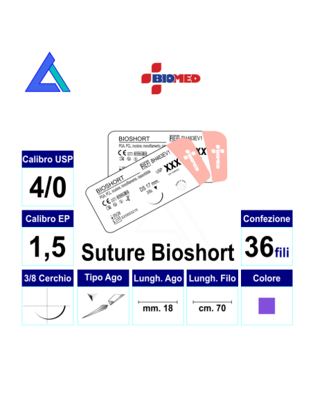 Sut. BIOSHORT viola 4/0 3/8 R/C 18 mm 70 cm.