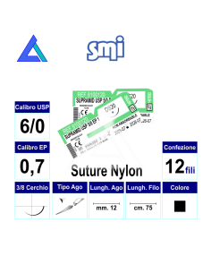 Sut. DACLON NYLON 6/0 3/8 R/C 12 mm. 75 cm.