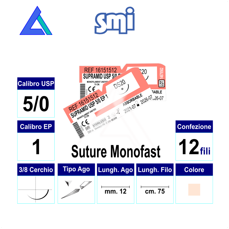 Sut. SURGICRYL MONOFAST 5/0 3/8 R/C 12 mm. 75 cm.