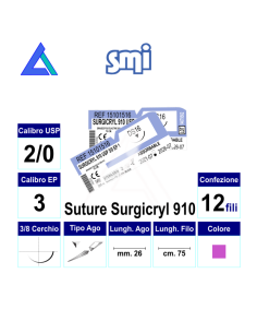 Sut. SURGICRYL 910 2/0 3/8 R/C 26 mm. 75 cm.