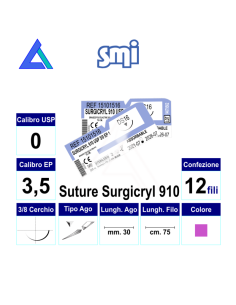 Sut. SURGICRYL 910 0 3/8 R/C 30 mm. 75 cm.