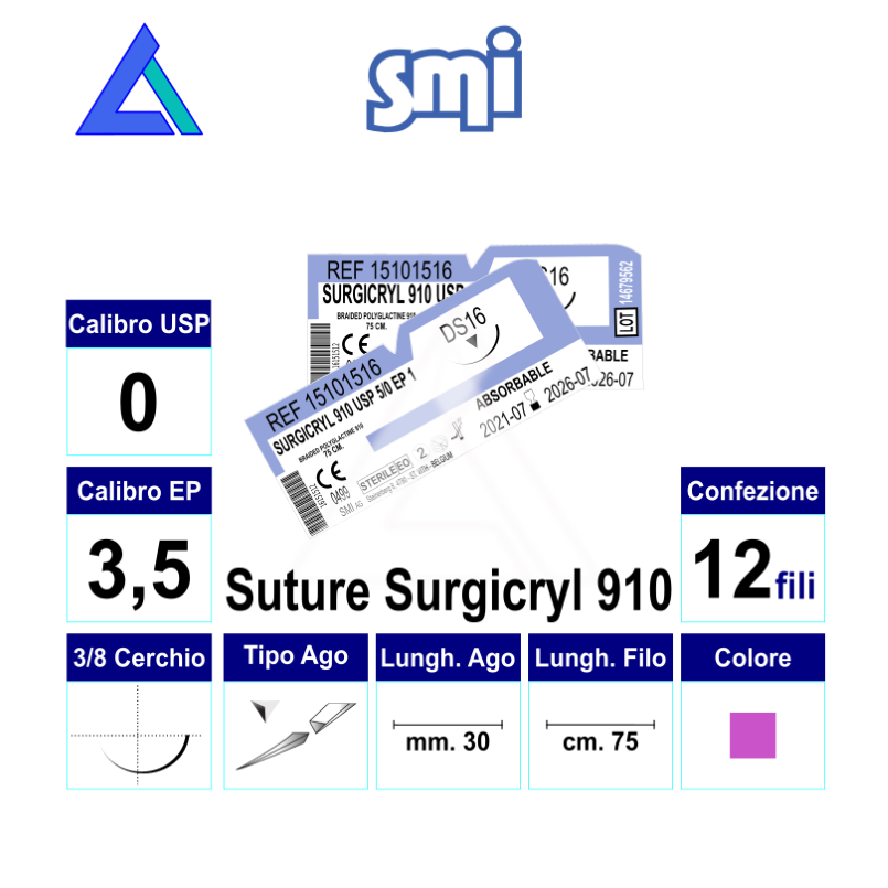 Sut. SURGICRYL 910 0 3/8 R/C 30 mm. 75 cm.