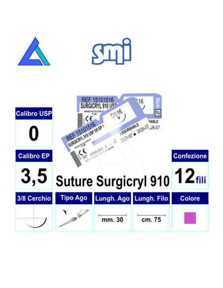 Sut. SURGICRYL 910 0 3/8 R/C 30 mm. 75 cm.