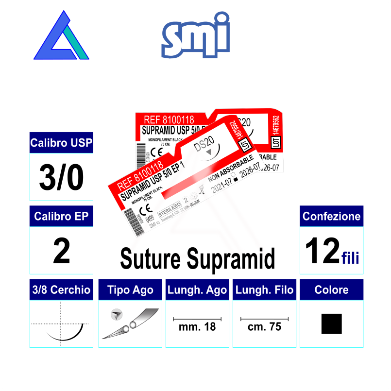 Sut. SUPRAMID 3/0 3/8 RB/TC 18 mm. 75 cm.