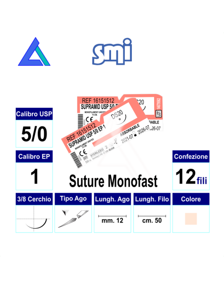 Sut. SURGICRYL MONOFAST 5/0 3/8 R/C Easy Pass 12 mm. 50 cm.