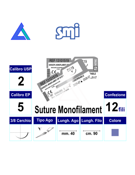 Sut. SURGICRYL MONOFILAMENT USP 2 3/8 R/C 40 mm.