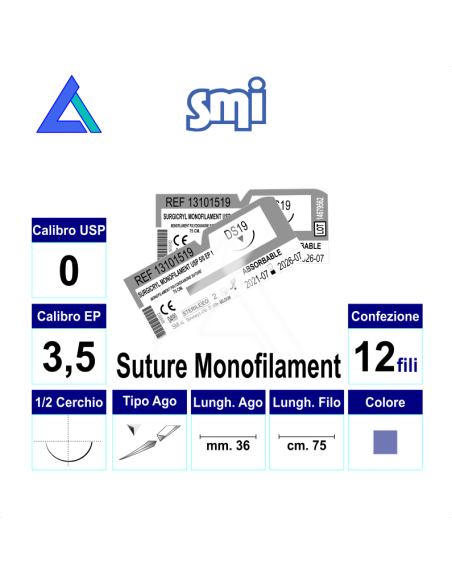 Sut. SURGICRYL MONOFILAMENT 0 1/2 R/C 36 mm. 75 cm.