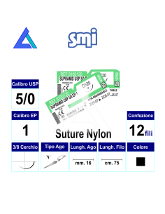Sut. DACLON NYLON 5/0 3/8 R/C 16 mm. 75 cm.