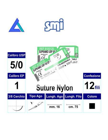 Sut. DACLON NYLON 5/0 3/8 R/C 16 mm. 75 cm.