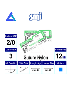 Sut. DACLON NYLON 2/0 3/8 R/C 24 mm. 75 cm.
