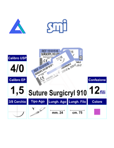 Sut. SURGICRYL 910 4/0 3/8 R/C 24 mm. 75 cm.