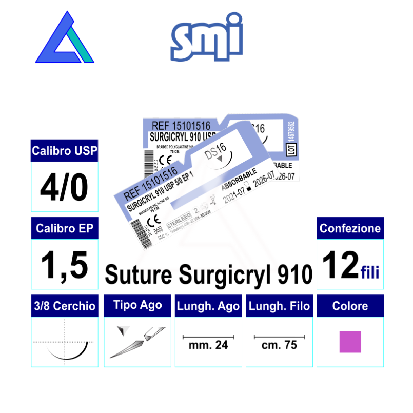 Sut. SURGICRYL 910 4/0 3/8 R/C 24 mm. 75 cm.