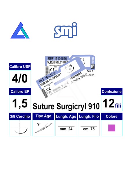 Sut. SURGICRYL 910 4/0 3/8 R/C 24 mm. 75 cm.
