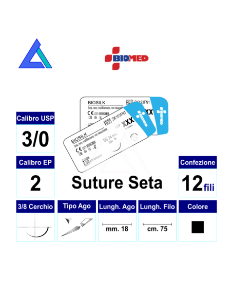 Sut. BIOSILK NERA 3/0 3/8 R/C 18 mm.