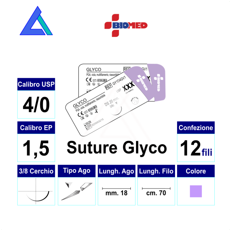 Sut. GLYCO PGA VIOLA 4/0 3/8 R/C 18 mm.