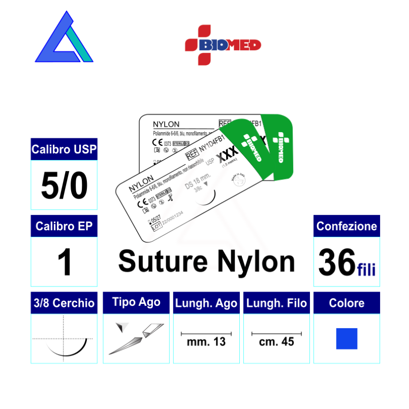 Sut. NYLON 5/0 3/8 R/C 13 mm. 45 cm.