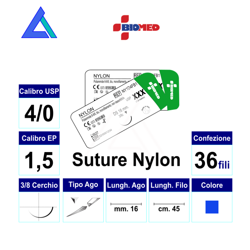 Sut. NYLON 4/0 3/8 R/C 16 mm. 45 cm.