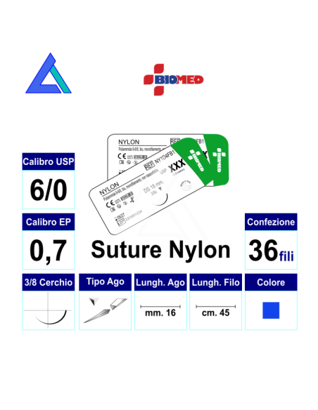 Sut. NYLON 6/0 3/8 R/C 16 mm. 45 cm.