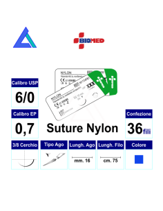 Sut. NYLON 6/0 3/8 R/C 16 mm. 75 cm.