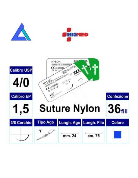 Sut. NYLON 4/0 3/8 R/C 24 mm. 75 cm.