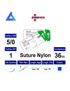 Sut. NYLON 5/0 3/8 R/C 18 mm. 75 cm.