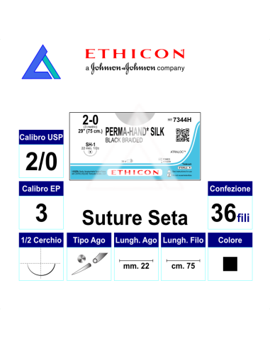 Suture ETHICON SETA 2/0 1/2c R/C 22 mm. 45 cm.