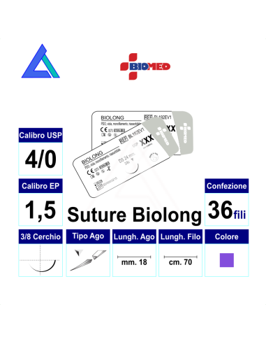 Sut. BIOLONG viola 4/0 3/8 R/C 18 mm. 70 cm.