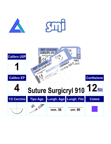 Sut. SURGICRYL 910 1 1/2 RB/TP 36 mm. 90 cm.