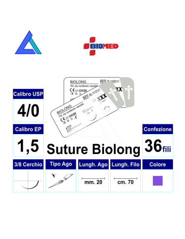 Sut. BIOLONG 4/0 3/8 R/C 20 mm. 70 cm.