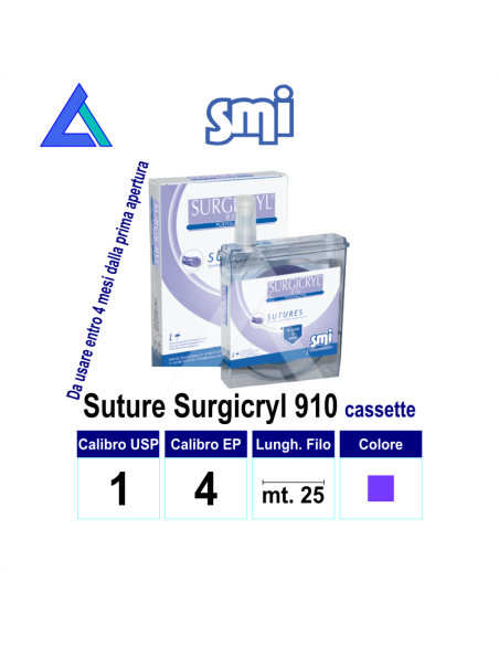 Sut. SURGICRYL 910 USP1 cassetta - Conf. 25 mt.