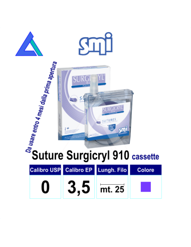 Sut. SURGICRYL 910 USP0 cassetta - Conf. 25 mt.