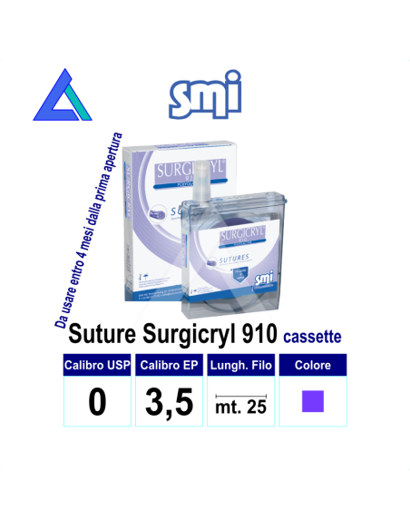 Sut. SURGICRYL 910 USP0 cassetta - Conf. 25 mt.