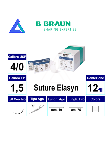 Sut. ELASYN PTFE 4/0 3/8 R/C 16mm. 75 cm. - scat. 12 pz.