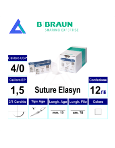 Sut. ELASYN PTFE 4/0 3/8 R/C 19mm. 75 cm. - scat. 12 pz.